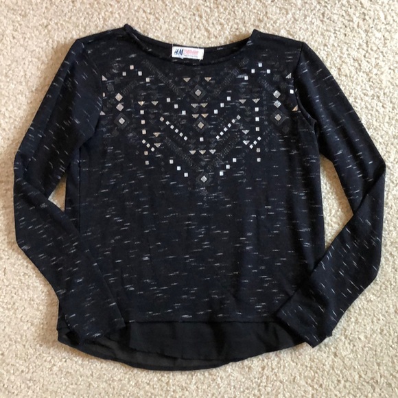 H&M Other - H&M black tweed top with silver diamonds and sheer trim at hem
